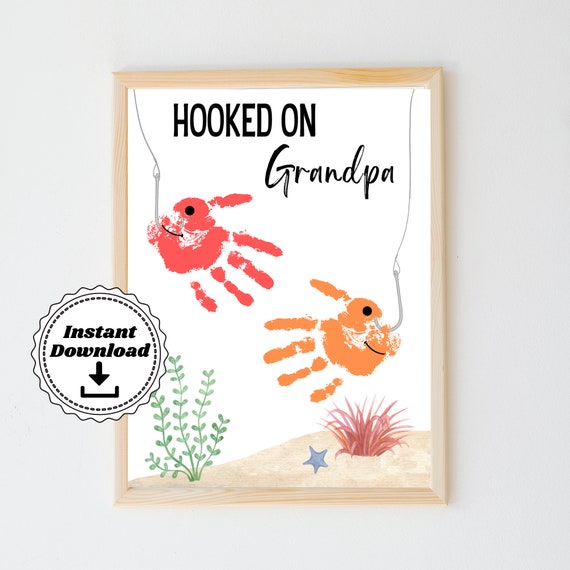 Hooked on Grandpa Handprint Father's Day Fishing Handprint Art