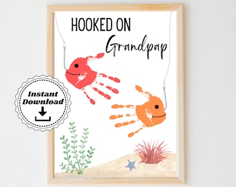Hooked on Grandpap Handprint | Father&#39;s Day Fishing Handprint Art | Handprint Craft | Toddler Father&#39;s Day Gift | Printable Preschool Craft