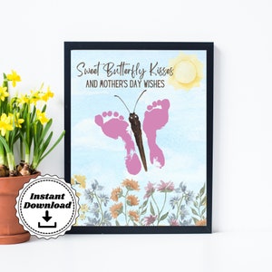 Butterfly Mother&#39;s Day Footprint Handprint Art | Handprint Craft for Kids | Toddler Mothers Day Gift | Printable Preschool Craft