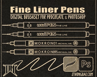 Fine Liner Pens Brushset Digital Brushes Linework and Stippling for Procreate & Photoshop