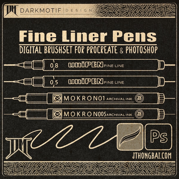 Fine Liner Pens Brushset Digital Brushes Linework and Stippling for Procreate & Photoshop