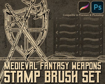 Medieval Fantasy Weapon Brushes Illustration Stamps for Procreate and Photoshop