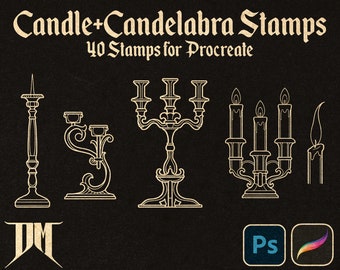 Candle and Candelabra Stamps for Procreate, Photoshop, Stamp Brushes