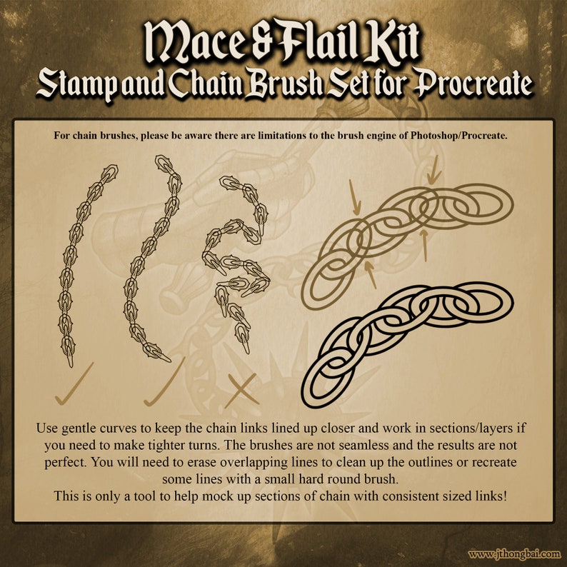 Mace & Flail Kit Stamp and Chain Brush Set for Procreate, 70 Stamps and Brushes image 3