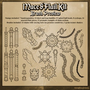 Mace & Flail Kit Stamp and Chain Brush Set for Procreate, 70 Stamps and Brushes image 5