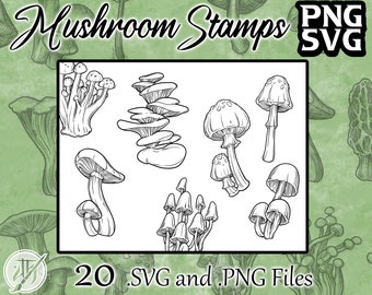 Mushroom Stamp Set 20 PNG Raster and SVG Vector Illustrations