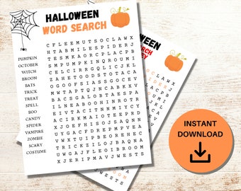 Halloween Word Search, Halloween Classroom Activity, Halloween Printable Game, Word Find for Kids and Teens, Instant Download