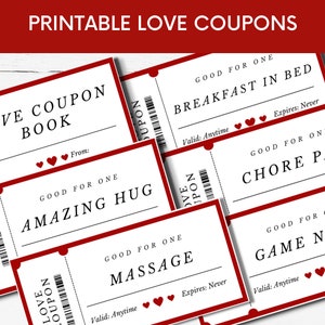 Printable Love Coupon Book for Valentine&#39;s Day, Birthday or Anniversary | Love Coupons for Him | Love Coupons for Her