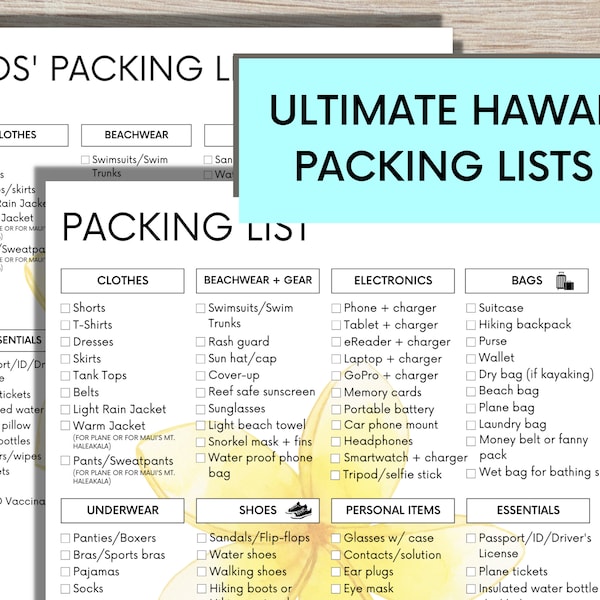 Hawaii Packing List, Liste de colisage imprimable pour Hawaii, La seule liste de colisage dont vous avez besoin