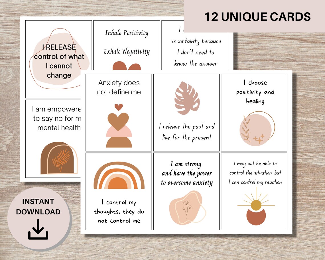 Printable Anxiety Affirmation Cards, Mental Health Boho Cards, Mental ...