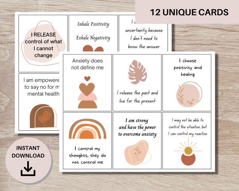 Printable Anxiety Affirmation Cards, Mental Health Boho Cards, Mental ...