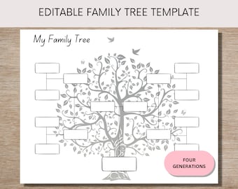 Plantilla de árbol genealógico editable para cuatro generaciones