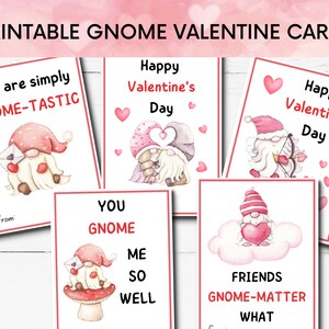 Gnome Valentine Cards for Kids, Printable Valentine&#39;s Day Cards, Classroom Valentines, School Valentine Cards