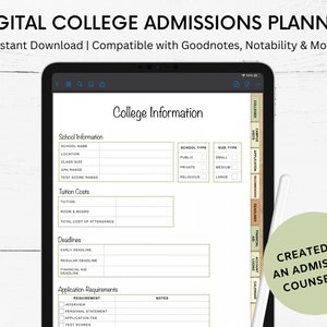Digital College Admissions Application Planner, Academic Planner for Goodnotes, Notability | College Planner for Android and Ipad