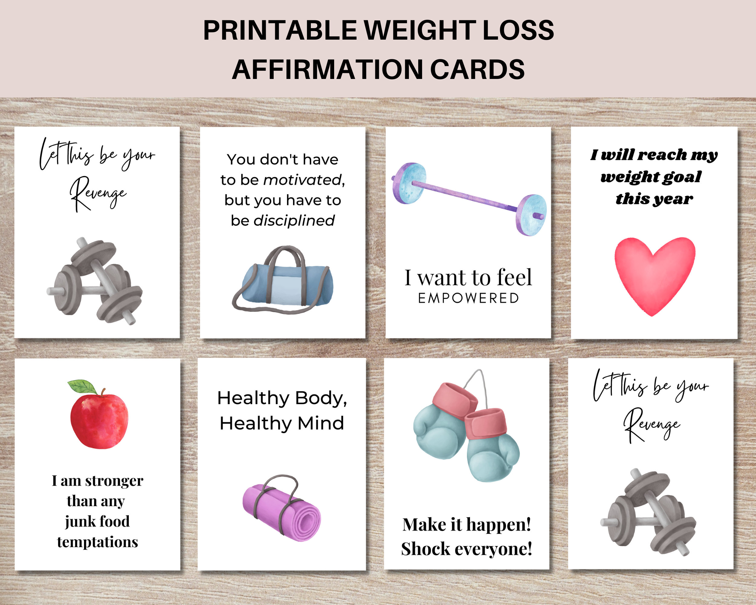 Printable Weight Loss Motivation Cards, Weight Loss Affirmation Cards ...