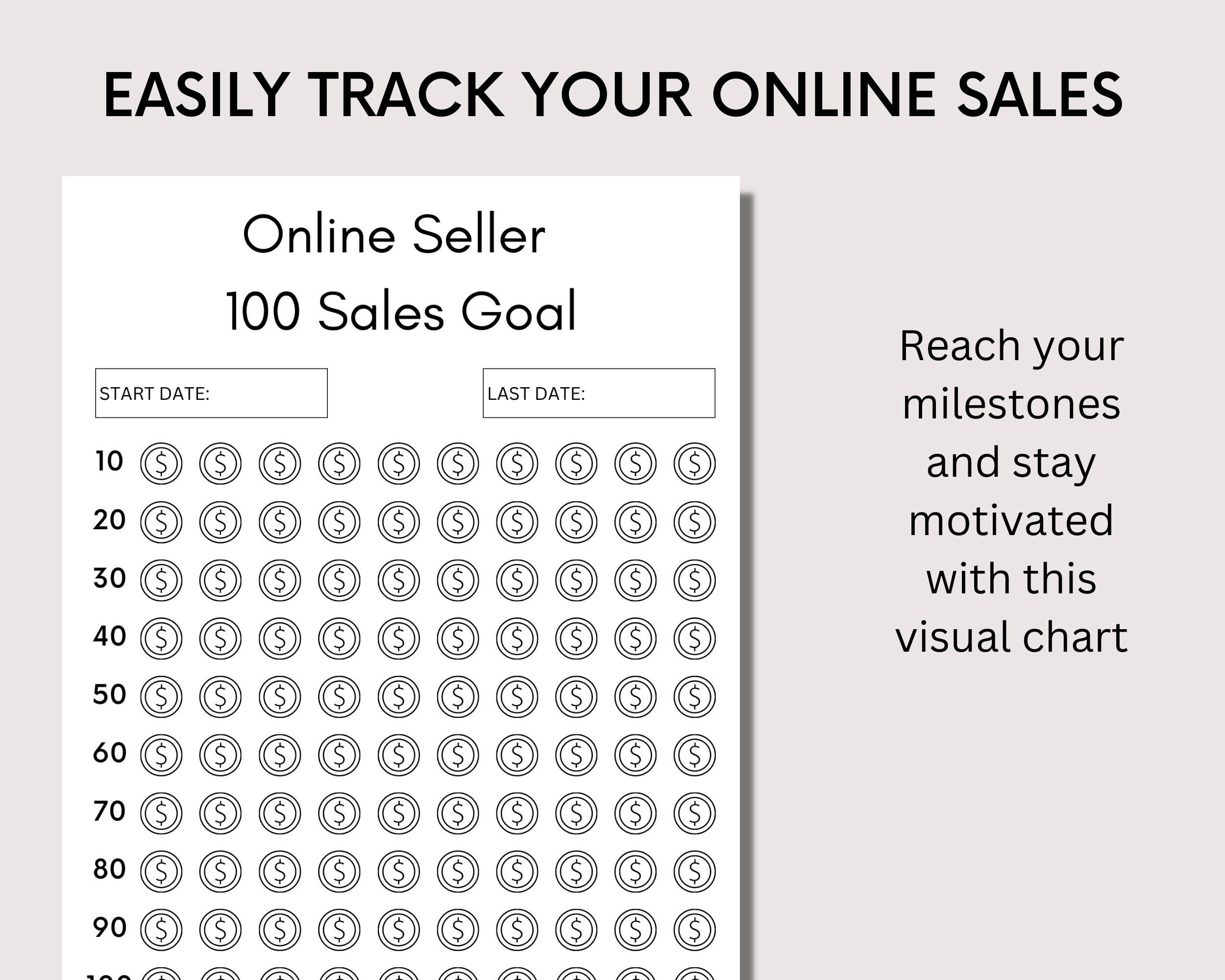 Printable Sales Goal Tracker, 100 Sales Coloring Tracker, Small ...