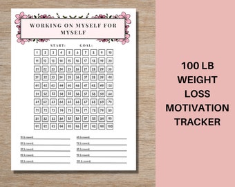 100 lb Printable Weight Loss Tracker: Weight Loss Motivation Tracker, Digital Weight Loss Chart