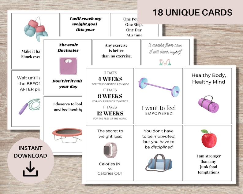 Printable Weight Loss Motivation Cards, Weight Loss Affirmation Cards, Daily Weight Loss ...
