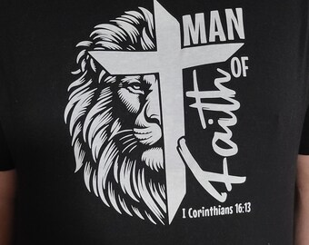 Foi, homme, chrétien, bible, écriture sainte, lion, homme de foi, croix, t-shirt, habillement, habillement,