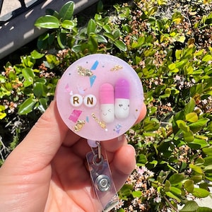 Nurse Badge Reel, Pharmacist Badge Reel, Personalized Nurse Gift, Badge reel cute, Doctor gift,  RN, Personalized Resin Badge Reel / RX