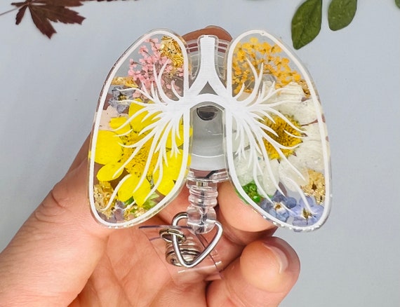 Retractable Lung Badge Reel | Personalized Resin Badge Reel | Real Dried Pressed Flower | Custom Reel