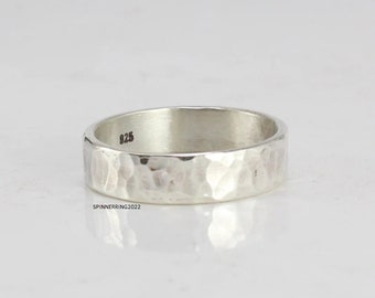 925 Sterling zilveren ring voor mannen, vrouwen, gehamerd of glad, angstring, sterling zilveren herenring. Zilveren band, handgemaakte ring, VK231