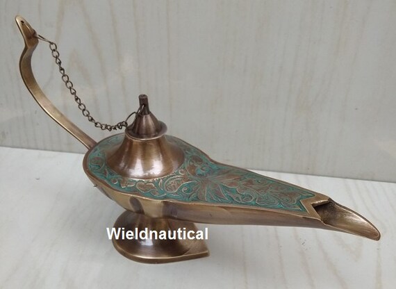 Antique Vintage Aladdin Brass Genie Oil Lamp Nautical Chirag