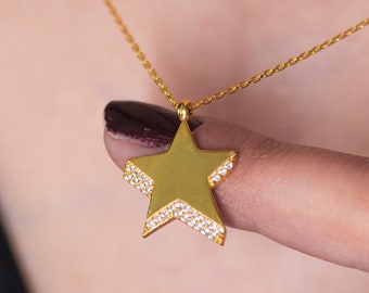 Gold Star Charm Necklace, 925 Silver Star Pendant Charm, Handmade Minimalist Charm Necklace, Gold Comet Necklace, Dainty Celestial Jewelry