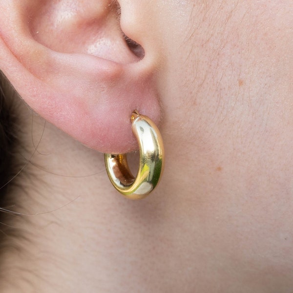 Tube Hoop Earrings 14k Gold 925 Sterling Silver, Chunky Gold Thick Hoop Earrings, Clasp Silver Hoop Earrings, Small Everyday Hoops Gift Her