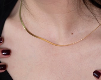 Gold Schlange Kette Halskette, Rose Gold Kette Halskette Choker Silber Minimalistische Kette Halskette, 925 Sterling Silber Herringbone Halskette