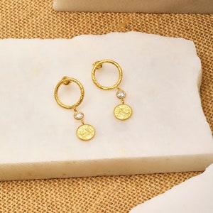 Hammered Tiny Gold Earrings Sterling Silver Circle Earrings Small Gold Disc Earrings Simple Earrings, Dainty Gold Earrings Gift Her image 8