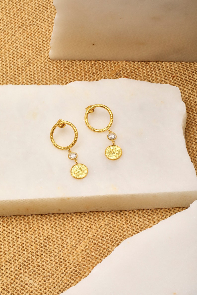 Hammered Tiny Gold Earrings Sterling Silver Circle Earrings Small Gold Disc Earrings Simple Earrings, Dainty Gold Earrings Gift Her image 8