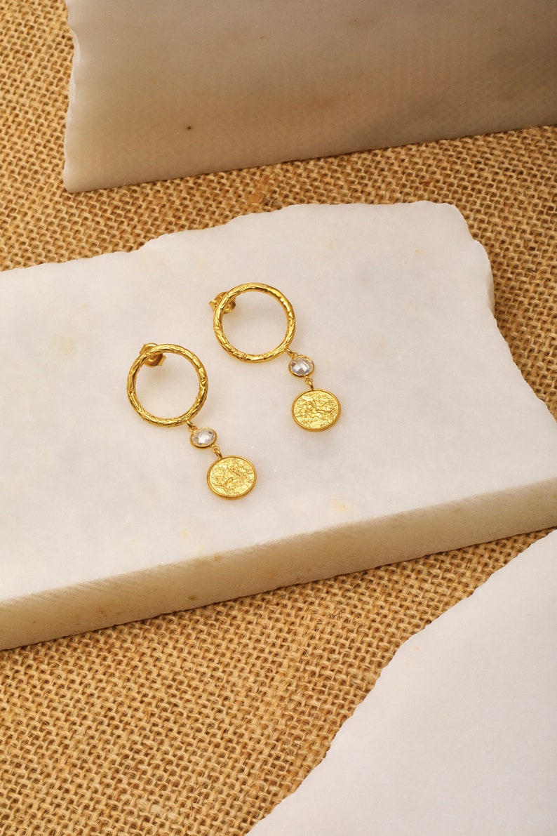 Hammered Tiny Gold Earrings Sterling Silver Circle Earrings Small Gold Disc Earrings Simple Earrings, Dainty Gold Earrings Gift Her image 9