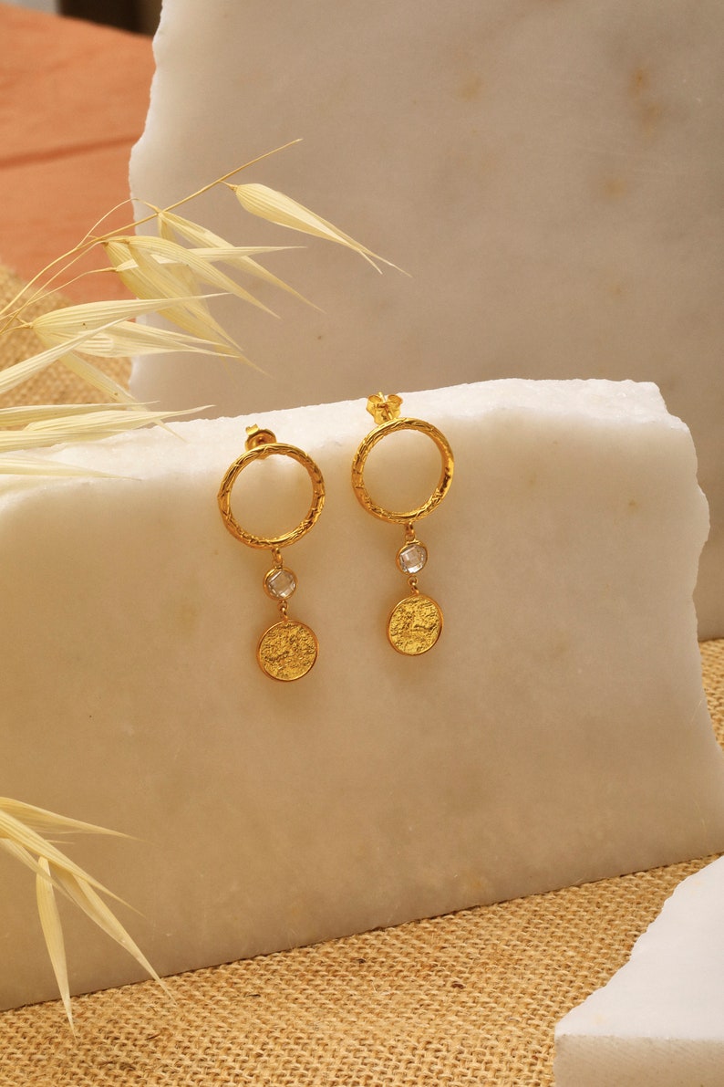 Hammered Tiny Gold Earrings Sterling Silver Circle Earrings Small Gold Disc Earrings Simple Earrings, Dainty Gold Earrings Gift Her image 5