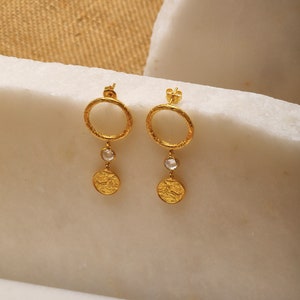 Hammered Tiny Gold Earrings Sterling Silver Circle Earrings Small Gold Disc Earrings Simple Earrings, Dainty Gold Earrings Gift Her image 3