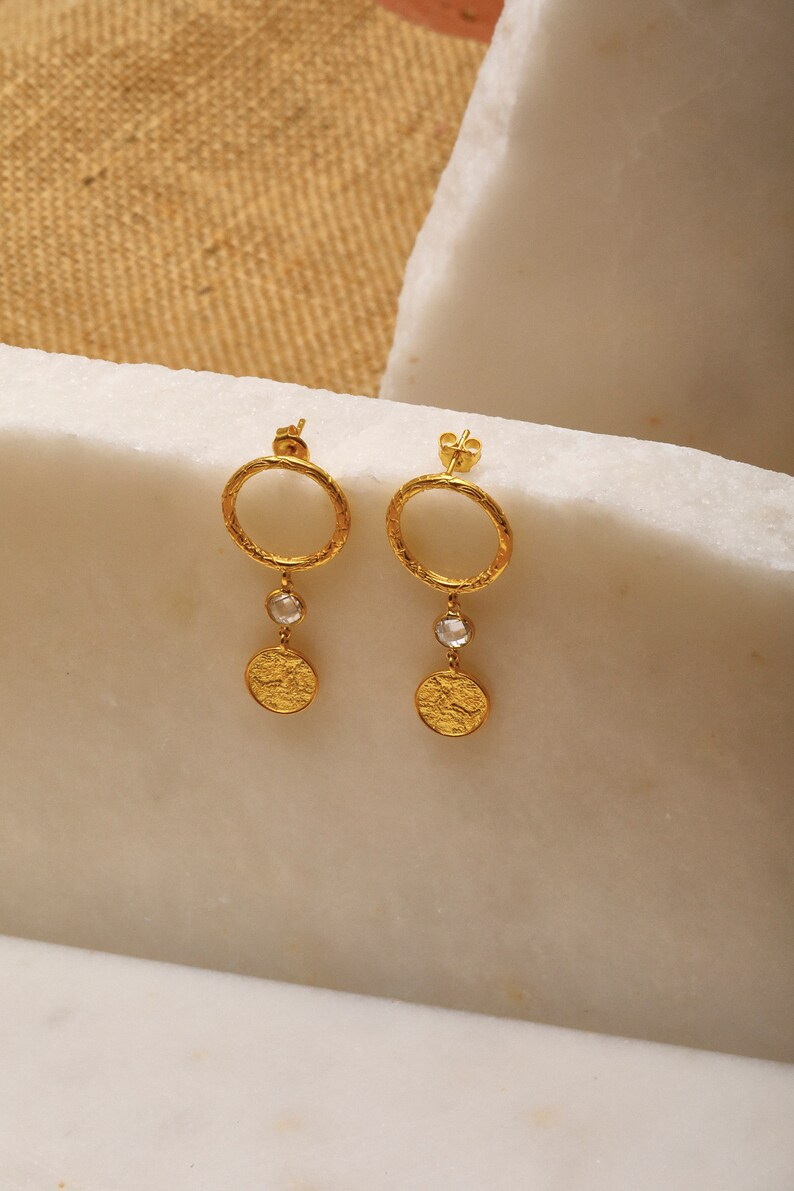 Hammered Tiny Gold Earrings Sterling Silver Circle Earrings Small Gold Disc Earrings Simple Earrings, Dainty Gold Earrings Gift Her image 3