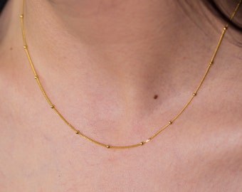 Einfache Perlen Choker Perlen Satelliten Kette, 925 Sterling Silber Perlen Kette Layering Halskette, Gold Filled Kabel Kette, Minimalistische Halskette