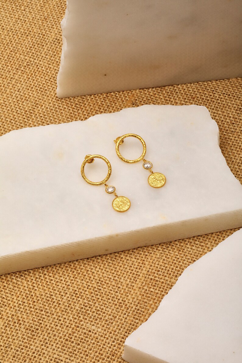 Hammered Tiny Gold Earrings Sterling Silver Circle Earrings Small Gold Disc Earrings Simple Earrings, Dainty Gold Earrings Gift Her image 10