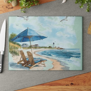 Coastal Glass Cutting Board: Beach House Kitchen Decor