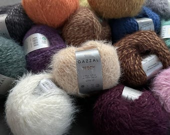 Gazzal Teddygarn: Superwash merinoull, fluffigt långögonfransgarn