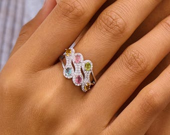 Adjustable Tourmaline Ring: Sterling Silver Zircon Stone
