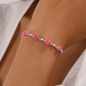 Bracelet opale rose : bijoux réglables en argent sterling 925 et zircons