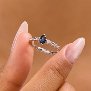 Adjustable Sterling Silver Sapphire Ring: Minimalist Zircon Accent