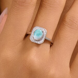 Verstellbarer Larimarring: Sterlingsilber-Statementschmuck mit Zirkon
