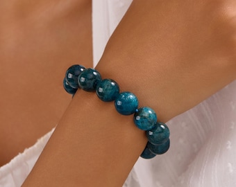 Natural Apatite Bracelet For Her, Steel Blue Gemstone Beaded , Healing Crystal Bracelet Jewelry