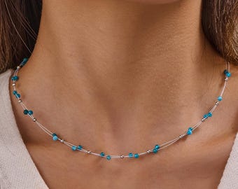 Collar de cuentas de apatita: joyería de piedras preciosas en plata de ley