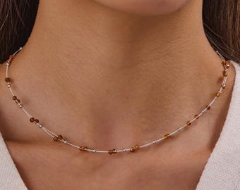 Dainty Moonstone Beaded Necklace: 925 Sterling Silver, Adjustable Length