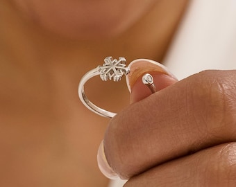 Adjustable Sterling Silver Snowflake Ring: Winter CZ Jewelry