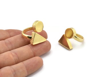 Anillos de latón crudo, Anillos geométricos, Anillos elegantes, Anillos triangulares, Anillos de latón ajustables, Anillos de latón, Hallazgos de anillos, Anillos de estampación