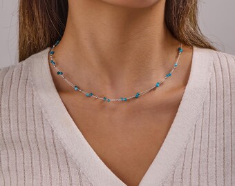 アクアアパタイトビーズネックレス（スターリングシルバー、ゴールド